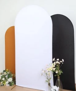 HIER_3110 7ft White Spandex Fit Round Top Backdrop Frame Stand Cover, 2-Sided Wedding Arch Cover Big Event Backdrops & Décor
