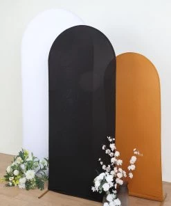 HIER_3110 6ft Black Spandex Fit Round Top Backdrop Frame Stand Cover, 2-Sided Wedding Arch Cover