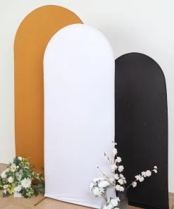 HIER_3110 6ft White Spandex Fit Round Top Backdrop Frame Stand Cover, 2-Sided Wedding Arch Cover