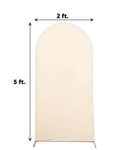 HIER_3110 Backdrop Panels 5ft Beige Spandex Fit Round Top Backdrop Frame Stand Cover, 2-Sided Wedding Arch Cover