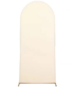 HIER_3110 Backdrop Panels 5ft Beige Spandex Fit Round Top Backdrop Frame Stand Cover, 2-Sided Wedding Arch Cover