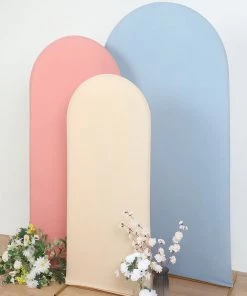 HIER_3110 Backdrop Panels 5ft Beige Spandex Fit Round Top Backdrop Frame Stand Cover, 2-Sided Wedding Arch Cover