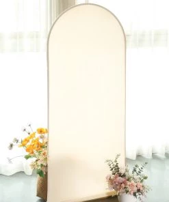 HIER_3110 Backdrop Panels 5ft Beige Spandex Fit Round Top Backdrop Frame Stand Cover, 2-Sided Wedding Arch Cover