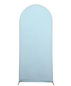 HIER_3110 Backdrop Panels 5ft Dusty Blue Spandex Fit Round Top Backdrop Frame Stand Cover, 2-Sided Wedding Arch Cover