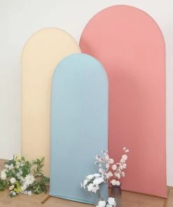 HIER_3110 Backdrop Panels 5ft Dusty Blue Spandex Fit Round Top Backdrop Frame Stand Cover, 2-Sided Wedding Arch Cover