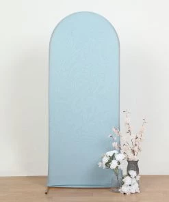 HIER_3110 Backdrop Panels 5ft Dusty Blue Spandex Fit Round Top Backdrop Frame Stand Cover, 2-Sided Wedding Arch Cover