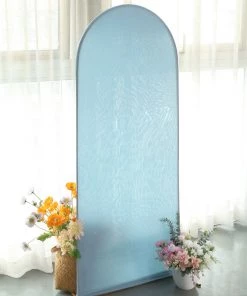 HIER_3110 Backdrop Panels 5ft Dusty Blue Spandex Fit Round Top Backdrop Frame Stand Cover, 2-Sided Wedding Arch Cover