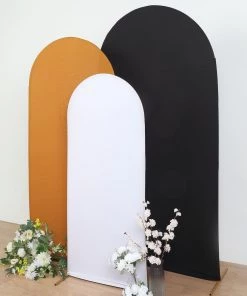 HIER_3110 5ft White Spandex Fit Round Top Backdrop Frame Stand Cover, 2-Sided Wedding Arch Cover Backdrop Panels