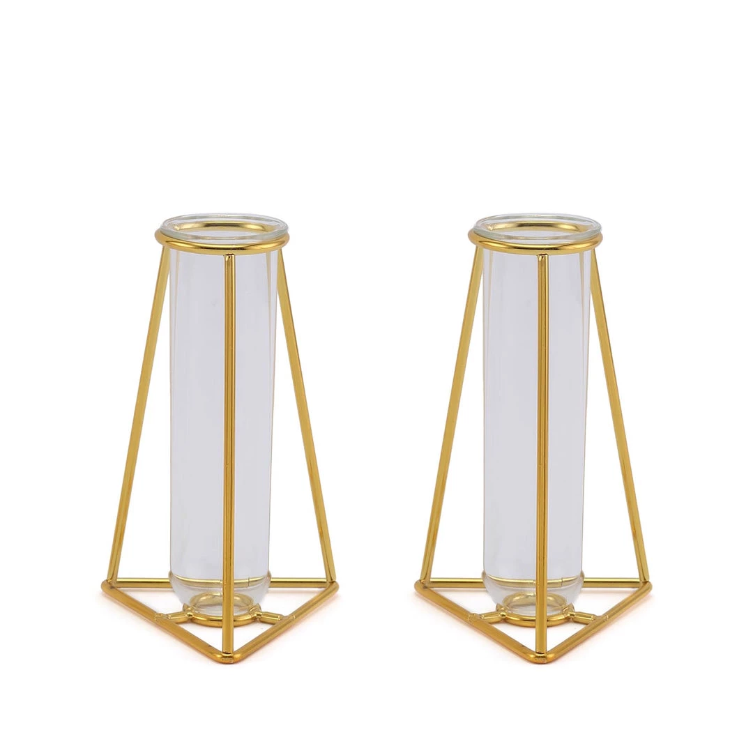 HIER_4820 Chargers & Centerpieces Set Of 2 | 6" Gold Metal Geometric Vase Wedding Centerpieces | Test Tube Vase 12 HIER_4820 Chargers & Centerpieces Set Of 2 | 6" Gold Metal Geometric Vase Wedding Centerpieces | Test Tube Vase
