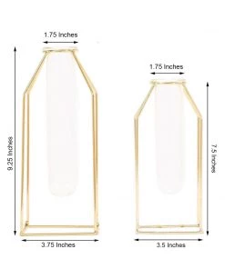 HIER_4330 Pack Of 2 | Geometric Metal Flower Vase Racks Holders | Geometric Vase Style | Free Glass Tubes Included Chargers & Centerpieces