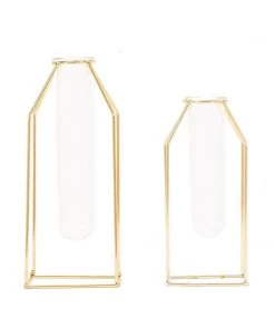 HIER_4330 Pack Of 2 | Geometric Metal Flower Vase Racks Holders | Geometric Vase Style | Free Glass Tubes Included Chargers & Centerpieces
