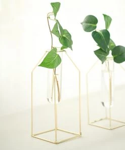 HIER_4330 Pack Of 2 | Geometric Metal Flower Vase Racks Holders | Geometric Vase Style | Free Glass Tubes Included Chargers & Centerpieces