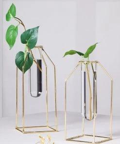 HIER_4330 Pack Of 2 | Geometric Metal Flower Vase Racks Holders | Geometric Vase Style | Free Glass Tubes Included Chargers & Centerpieces