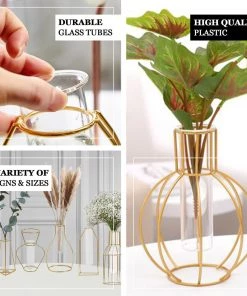 HIER_4330 Pack Of 2 | Geometric Metal Flower Vase Racks Holders | Geometric Vase Style | Free Glass Tubes Included Chargers & Centerpieces