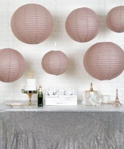 HIER_3300 Big Event Backdrops & Décor Set Of 6 - Dusty Rose Hanging Paper Lanterns Round Assorted Size - 16", 20", 24"
