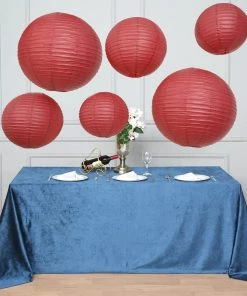 HIER_3300 Set Of 6 - Burgundy Hanging Paper Lanterns Round Assorted Size - 16", 20", 24"