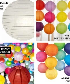 HIER_3300 Set Of 6 - Silver Hanging Paper Lanterns Round Assorted Size - 16