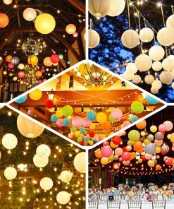 HIER_3300 Set Of 6 - Silver Hanging Paper Lanterns Round Assorted Size - 16