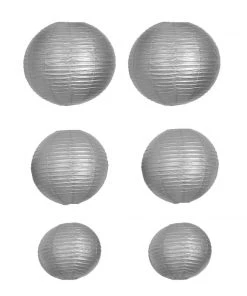 HIER_3300 Set Of 6 - Silver Hanging Paper Lanterns Round Assorted Size - 16