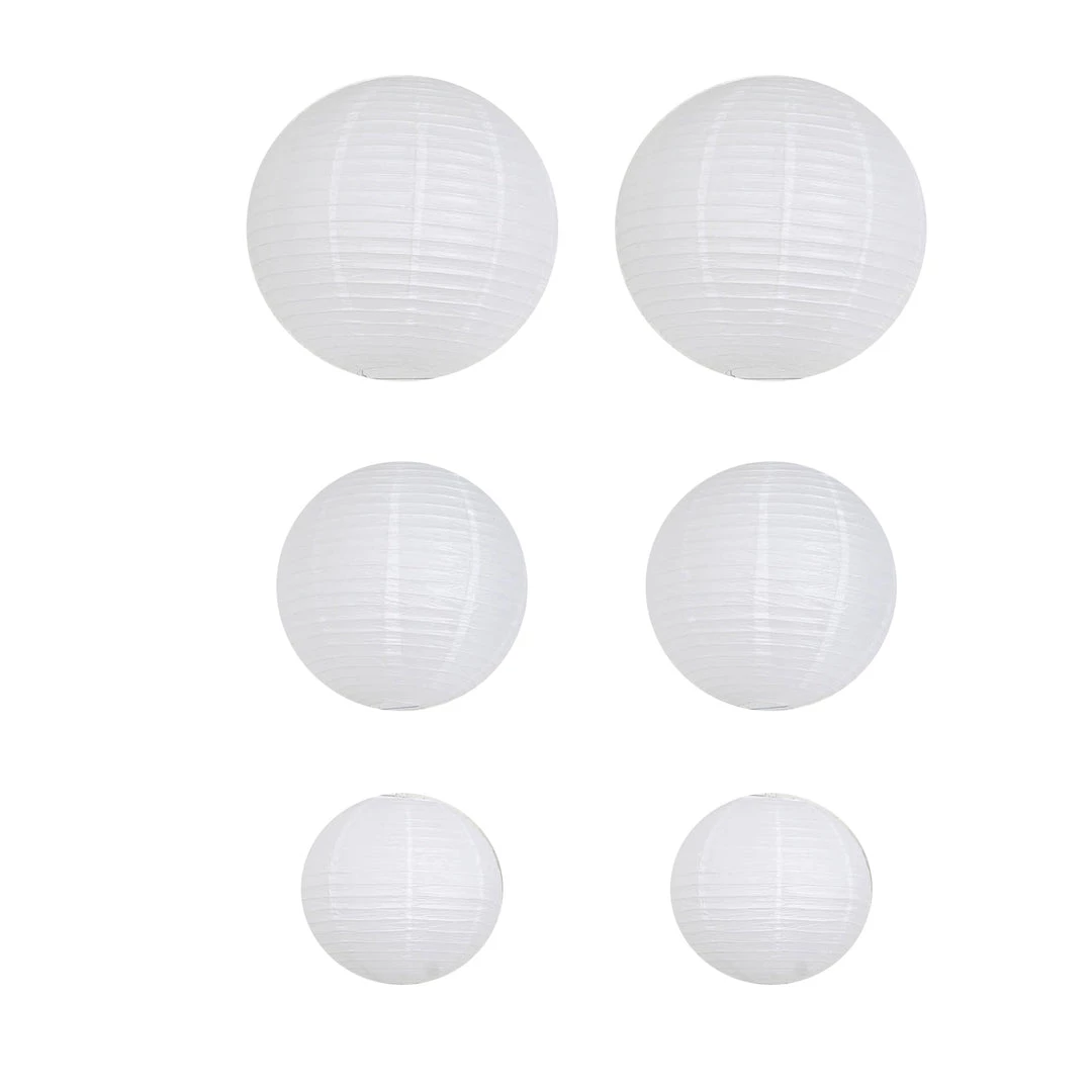 HIER_3300 Set Of 6 - White Hanging Paper Lanterns Round Assorted Size - 16", 20", 24" 13 HIER_3300 Set Of 6 - White Hanging Paper Lanterns Round Assorted Size - 16", 20", 24"