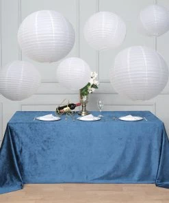HIER_3300 Set Of 6 - White Hanging Paper Lanterns Round Assorted Size - 16", 20", 24"