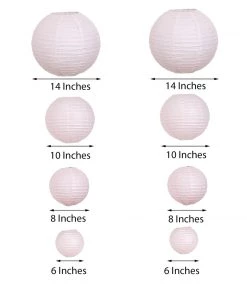 HIER_3300 Set Of 8 - Blush/Rose Gold Hanging Paper Lanterns Round Assorted Size - 6