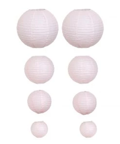 HIER_3300 Set Of 8 - Blush/Rose Gold Hanging Paper Lanterns Round Assorted Size - 6