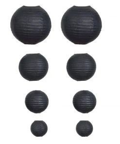HIER_3300 Set Of 8 - Black Hanging Paper Lanterns Round Assorted Size- 6", 8", 10", 14" Big Event Backdrops & Décor 27 HIER_3300 Set Of 8 - Black Hanging Paper Lanterns Round Assorted Size- 6
