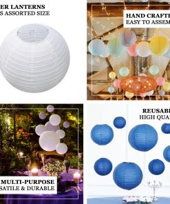 HIER_3300 Set Of 8 - Purple Hanging Paper Lanterns Round Assorted Size - 6", 8", 10", 14" 17 HIER_3300 Set Of 8 - Purple Hanging Paper Lanterns Round Assorted Size - 6