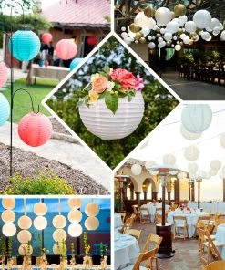 HIER_3300 Set Of 8 - Pink Hanging Paper Lanterns Round Assorted Size - 6", 8", 10", 14" 14 HIER_3300 Set Of 8 - Pink Hanging Paper Lanterns Round Assorted Size - 6