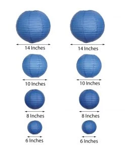 HIER_3300 Big Event Backdrops & Décor Set Of 8 - Navy Blue Hanging Paper Lanterns Round Assorted Size - 6", 8", 10", 14" 16 HIER_3300 Big Event Backdrops & Décor Set Of 8 - Navy Blue Hanging Paper Lanterns Round Assorted Size - 6