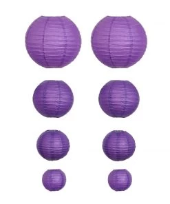 HIER_3300 Set Of 8 - Purple Hanging Paper Lanterns Round Assorted Size - 6", 8", 10", 14" 27 HIER_3300 Set Of 8 - Purple Hanging Paper Lanterns Round Assorted Size - 6
