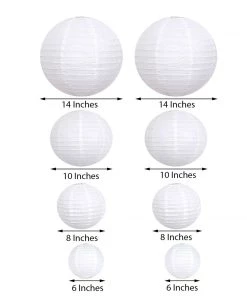 HIER_3300 Set Of 8 - White Hanging Paper Lanterns Round Assorted Size - 6