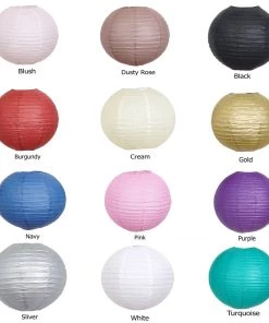 HIER_3300 Set Of 8 - White Hanging Paper Lanterns Round Assorted Size - 6