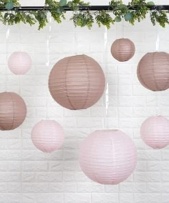 HIER_3300 Set Of 8 - Silver Hanging Paper Lanterns Round Assorted Size - 6