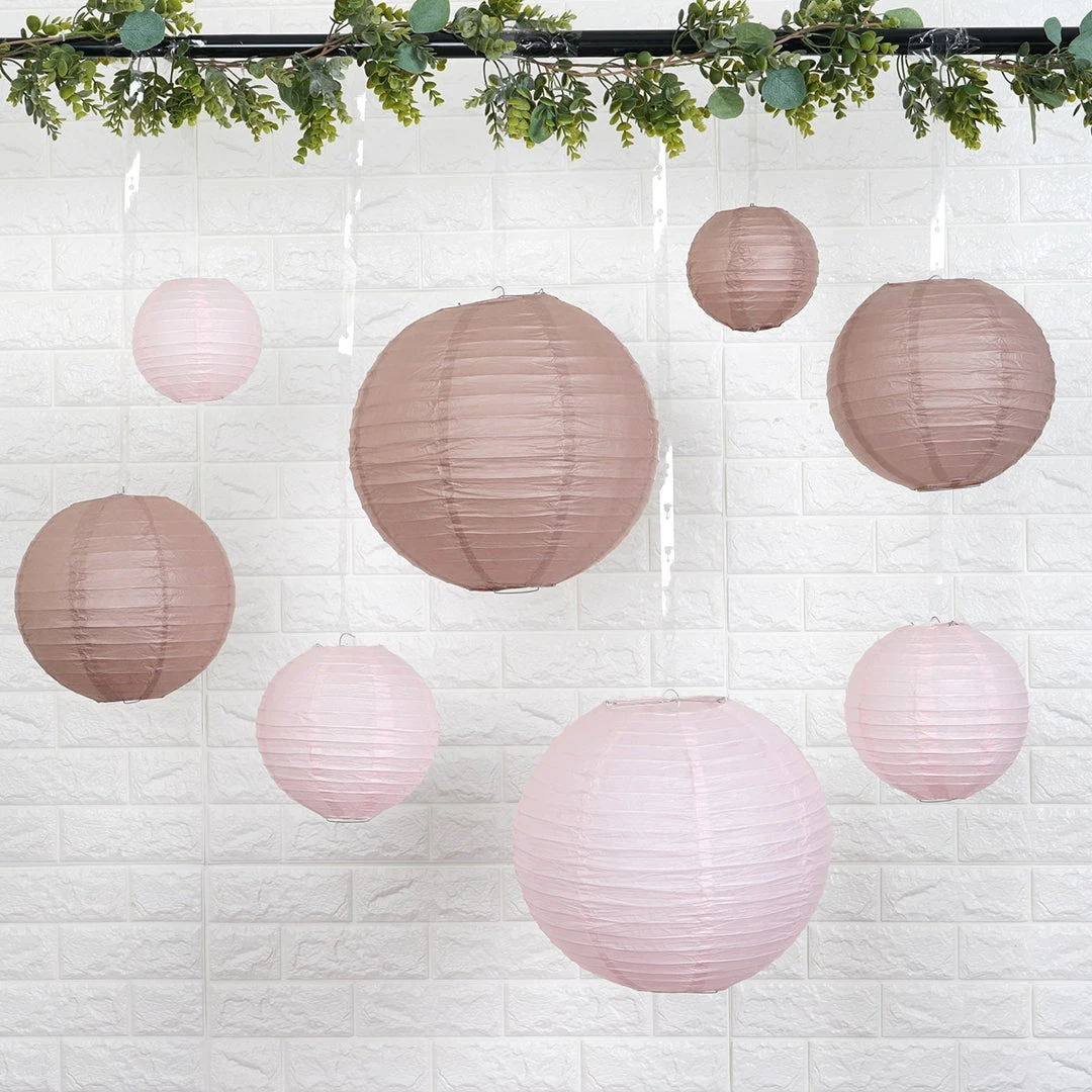 HIER_3300 Set Of 8 - Pink Hanging Paper Lanterns Round Assorted Size - 6", 8", 10", 14" 9 HIER_3300 Set Of 8 - Pink Hanging Paper Lanterns Round Assorted Size - 6", 8", 10", 14"