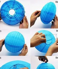 HIER_3300 Set Of 8 - White Hanging Paper Lanterns Round Assorted Size - 6