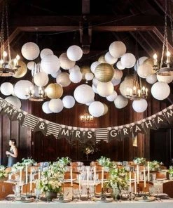 HIER_3300 Set Of 8 - Blush/Rose Gold Hanging Paper Lanterns Round Assorted Size - 6