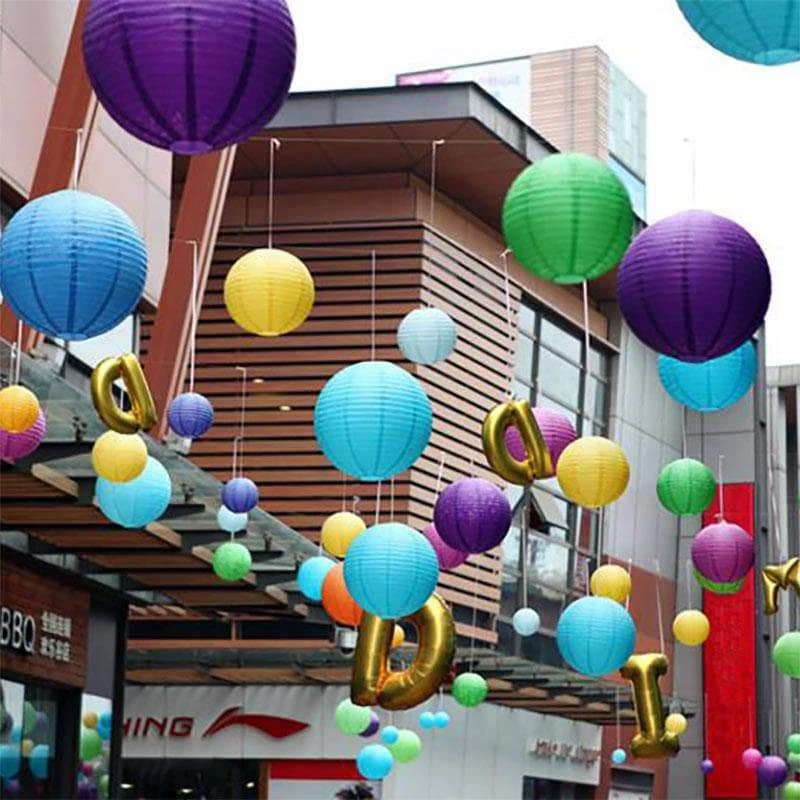 HIER_3300 Big Event Backdrops & Décor Set Of 8 - Navy Blue Hanging Paper Lanterns Round Assorted Size - 6", 8", 10", 14" 11 HIER_3300 Big Event Backdrops & Décor Set Of 8 - Navy Blue Hanging Paper Lanterns Round Assorted Size - 6", 8", 10", 14"