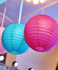 HIER_3300 Set Of 8 - White Hanging Paper Lanterns Round Assorted Size - 6