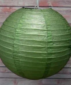 HIER_3300 Big Event Backdrops & Décor 12 Pack | 24" Hanging Green Paper Lanterns Japanese Sky Lanterns - Clearance SALE