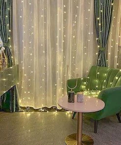 HIER_3720 Chargers & Centerpieces 10Ft LED Icicle Lights Curtain Fairy String Lights With 300 LEDs & 8 Modes - Warm White