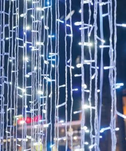 HIER_3720 10Ft LED Icicle Lights Curtain Fairy String Lights With 300 LEDs & 8 Modes - Cool White