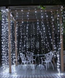 HIER_3720 10Ft LED Icicle Lights Curtain Fairy String Lights With 300 LEDs & 8 Modes - Cool White