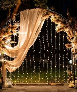 HIER_3720 192 LED Icicle Fairy String Light Curtain Backdrop 5ftx8ft Plug In Panel With 8 Warm White LED Light Strands