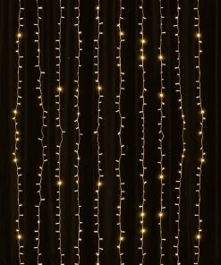 HIER_3720 192 LED Icicle Fairy String Light Curtain Backdrop 5ftx8ft Plug In Panel With 8 Warm White LED Light Strands