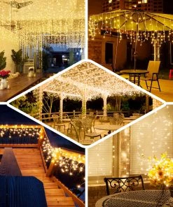 HIER_3720 5FTx3FT 12 Strings | Warm White 7 Mode Sequence Fairy Led String Lights Backdrop With 96 Bright LEDs