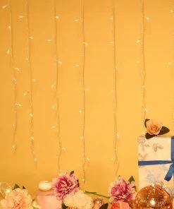 HIER_3720 5FTx3FT 12 Strings | Warm White 7 Mode Sequence Fairy Led String Lights Backdrop With 96 Bright LEDs