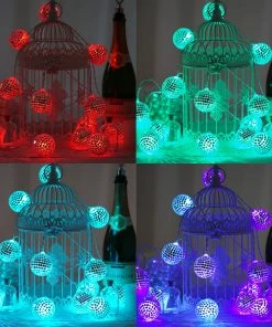 HIER_3730 6FT 15 Color Changing Battery Operated Disco Mirror Ball LED String Lights