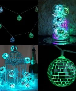 HIER_3730 6FT 15 Color Changing Battery Operated Disco Mirror Ball LED String Lights